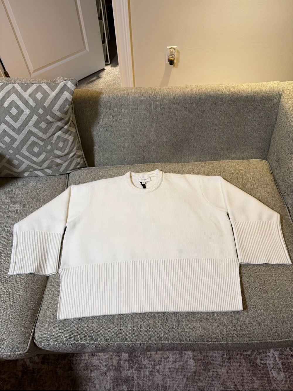 Pomander Place Cream Wide-Rib Crewneck Sweater